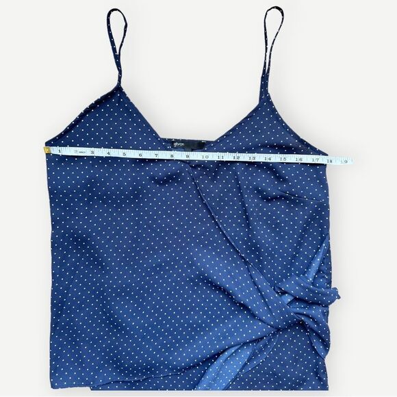 Gibson Navy Blue Polka Dot Tie Front Flowy Sleeveless V-Neck Tank Top. Small. - Picture 9 of 12